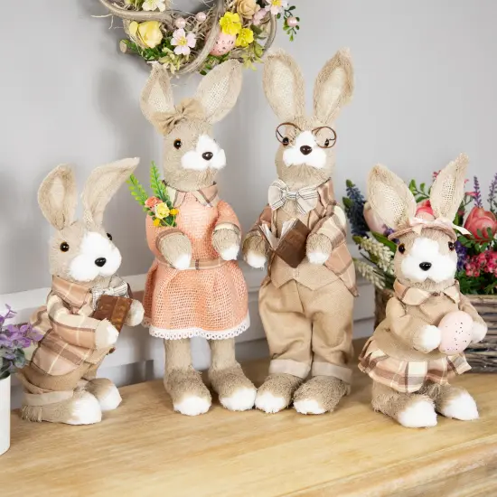 Northlight Rustic Girl Rabbit Easter Figure with Flowers - 15.25" - Beige {5}
