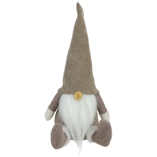 Northlight Plush Sitting Gnome with Corduroy Hat Christmas Figure - 10" - Brown and White {1}