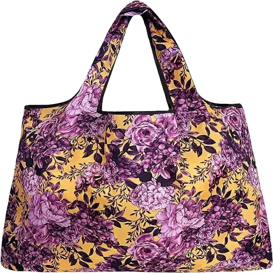 Wrapables Large Foldable Tote Nylon Reusable Grocery Bags, 3 Pack Elegant Bouquet {4}