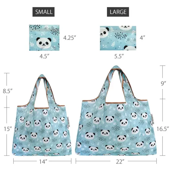 Wrapables Large & Small Foldable Tote Nylon Reusable Grocery Bags, Set of 2 Panda {2}