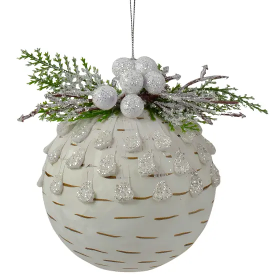 Northlight 4" Cedar and Berries White Glass Christmas Ornament {3}
