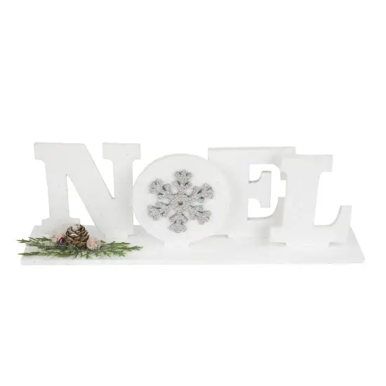 Northlight Noel and Snowflake Christmas Sign with Pinecone Holly - 10.25" - White and Silver {1}
