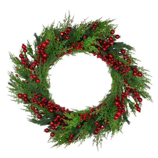 Northlight Mixed Pine and Berries Artificial Christmas Wreath - 26 inch, Unlit Green {1}
