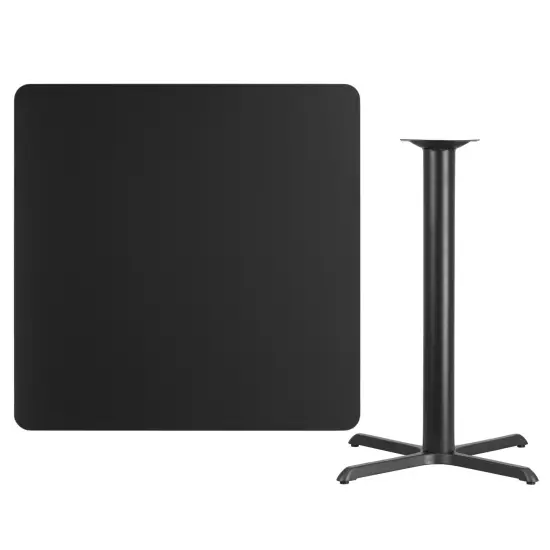 Emma and Oliver 42" Square Laminate Table Top with 33"x33" Bar Height Table Base Black {3}