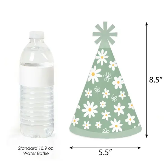 Big Dot of Happiness Sage Green Daisy Flowers - Cone Happy Birthday Party Hats for Kids and Adults - Set of 8 (Standard Size) {4}