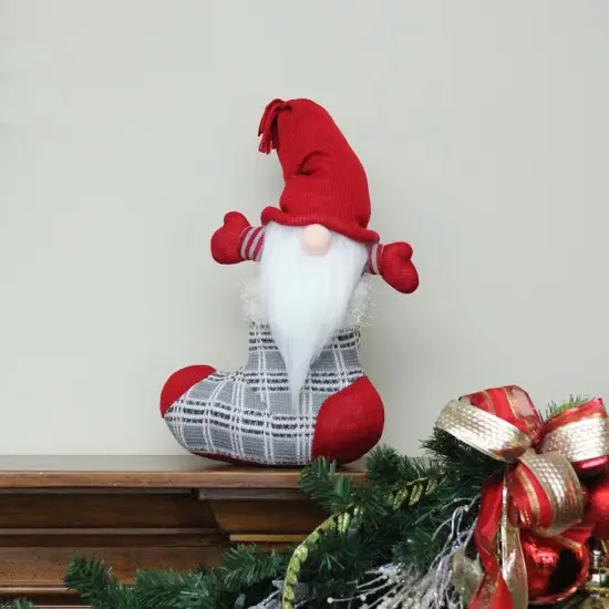 Northlight 14.5" Red and Gray Tristan Gnome Christmas Stocking Tabletop Figurine {3}