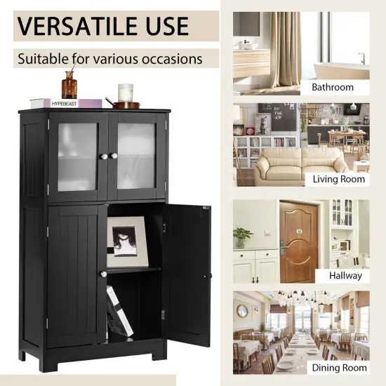 Costway Bathroom Floor Storage Cabinet Kitchen Cupboard w/Doors&Adjustable Shelf Black\Brown {6}