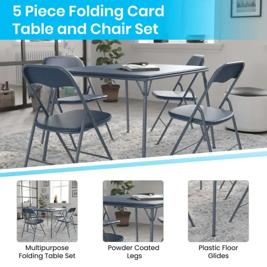 Emma and Oliver 5 Piece Folding Card Table and Chair Set Black {7}