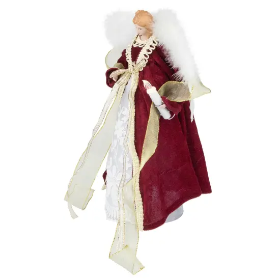 Northlight Angel with Lighted Candle Christmas Tree Topper - 14" - Burgundy and White Red {4}