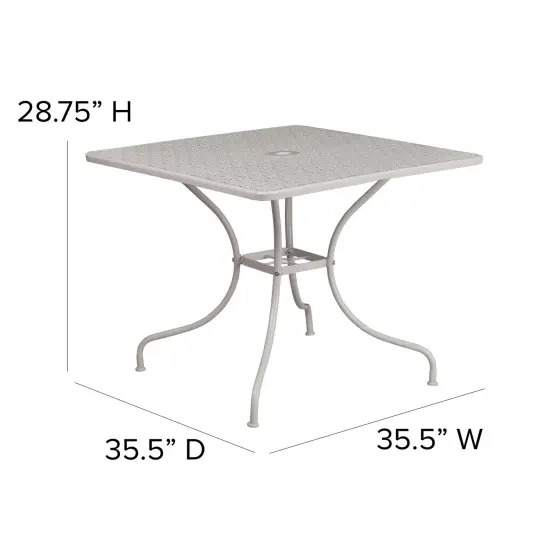 Emma and Oliver Commercial Grade 35.5" Square Colorful Metal Garden Patio Table with Umbrella Hole Light Gray {3}