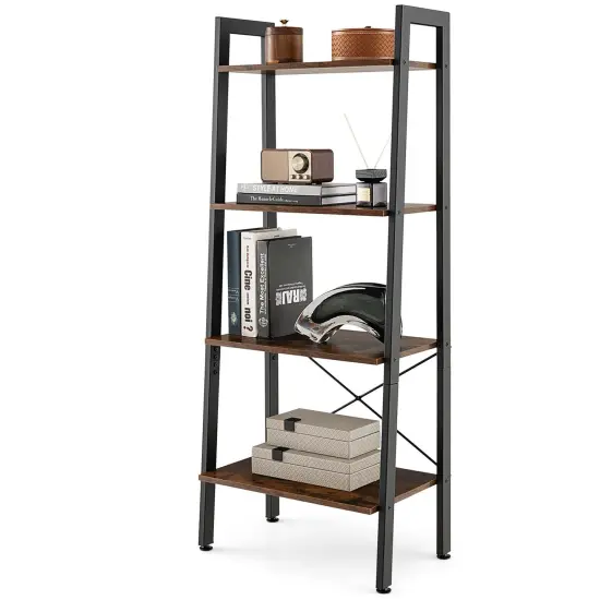 Costway 4-Tier Bookshelf Industrial Display Storage Shelf Plant Flower Stand Metal Frame Brown/Gray {1}