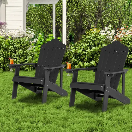 Weather Resistant HIPS Outdoor Adirondack Chair with Cup Holder Black {6}