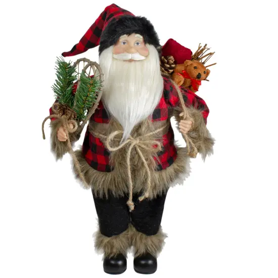 Northlight Standing Santa Christmas Figure with Snow Shoes and Bear - 18" Red {1}