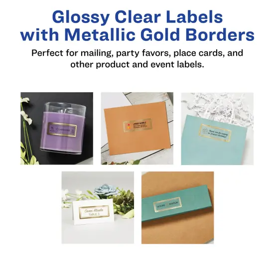 Avery Glossy Clear Labels with Metallic Gold Label Borders, 1" x 2-5/8" Rectangle Labels, 180 Total, Laser/Inkjet Printable Labels (6550) {4}