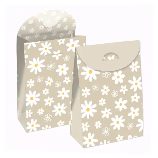 Big Dot of Happiness Tan Daisy Flowers - Floral Gift Favor Bags - Party Goodie Boxes - Set of 12 {1}