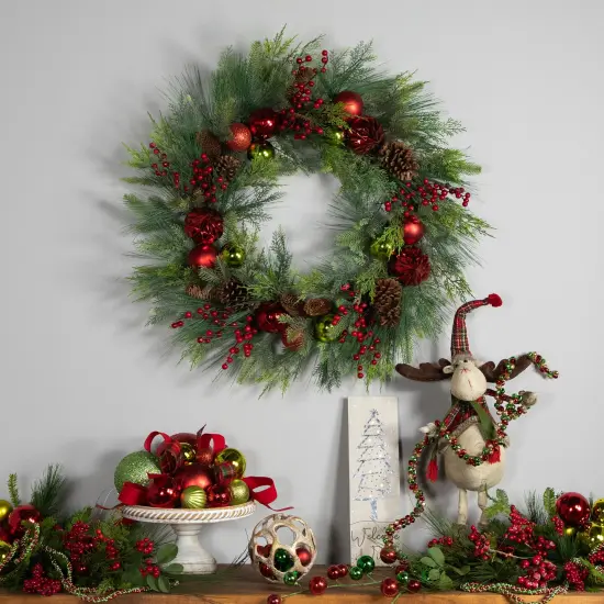 Northlight Real Touch&trade; Berries, Pinecones and Ornaments Artificial Christmas Wreath - 36" - Unlit Green {4}
