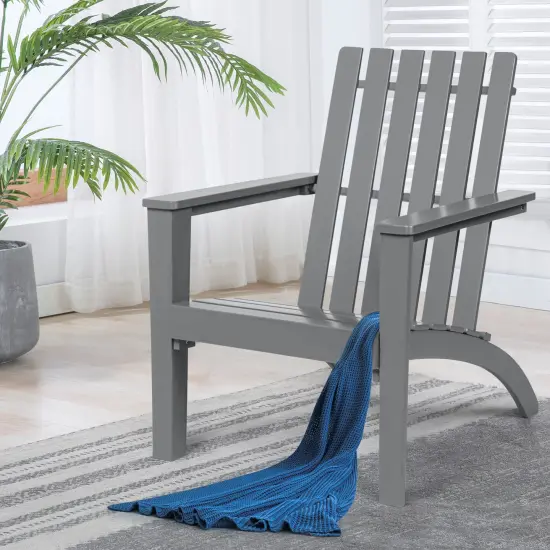 Patio Durable Acacia Wood Adirondack Lounge Armchair with Slatted High Backrest Grey {5}