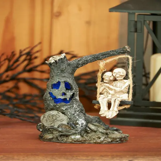 Glowing Eyes Halloween Tree & Skeleton Couple Swing Light-Up Led Figurine {4}