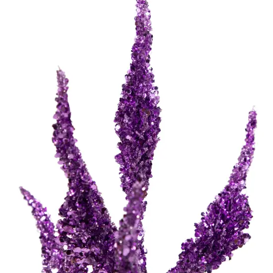 Northlight 21" Purple Glittered Leaves Christmas Spray {5}