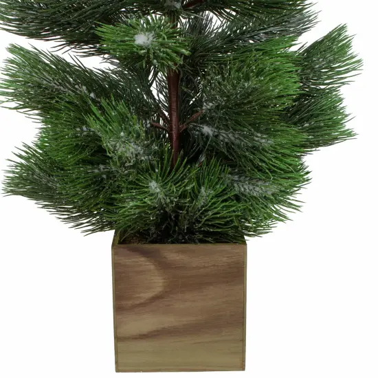 Northlight 3' Snowy Pine Artificial Christmas Tree in Wooden Pot - Unlit Green {5}