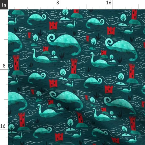 Various Fabrics by the Yard or Fat Quarter Loch Ness Monster Nessie Teal Blue Red Scotland Mythology Cryptozoology Custom Printed Fabric by Spoonflower {2}