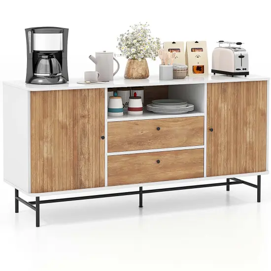 Costway Buffet Sideboard Versatile TV Stand with Sliding Tambour Doors & 2 Storage Drawers {1}