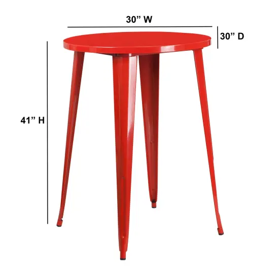 Emma and Oliver Commercial Grade 30" Round Colorful Metal Indoor-Outdoor Bar Height Dining Table Red {3}