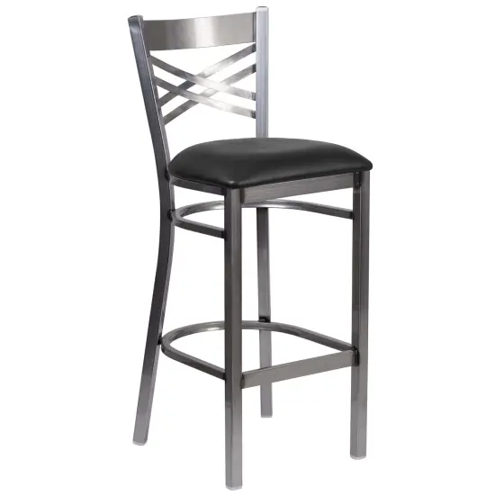 Emma and Oliver Clear Coated "X" Back Metal Restaurant Dining Barstool BlackVYL/ClearCoated {1}