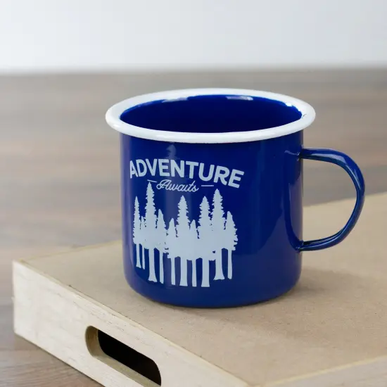 Raz 5.5" Blue and White Adventure Awaits Camping Mug {3}