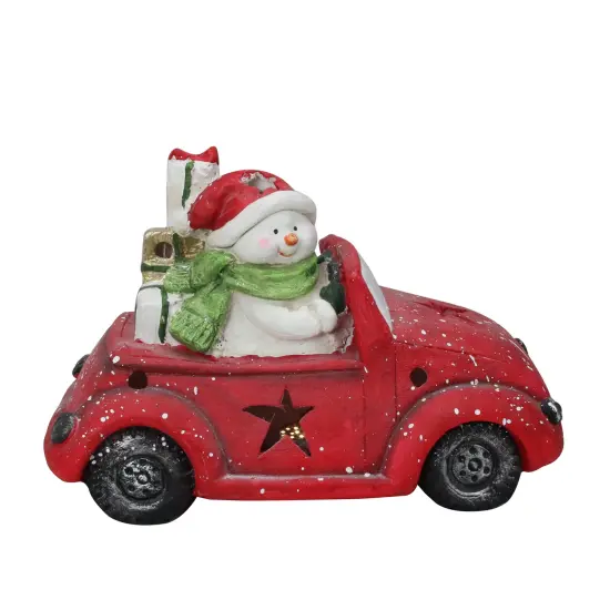 Northlight Pre-Lit LED Joyful Snowman Driving a Red Beetle Star Car Tabletop Decor {3}