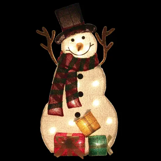 Northlight 31" Pre-Lit White and Black Snowman with Gifts Outdoor Christmas Decor {3}