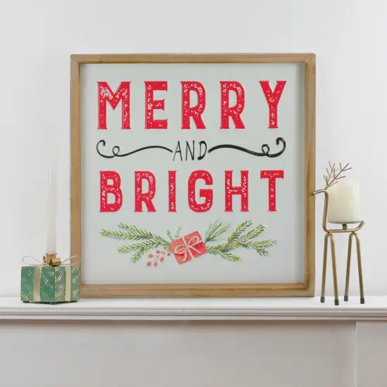 Northlight 16" Wooden Framed "Merry And Bright" Metal Christmas Sign White {3}