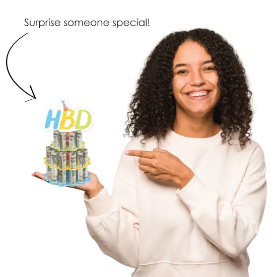 Big Dot of Happiness Party Time - DIY Happy Birthday Party Money Holder Gift - Cash Cake {7}