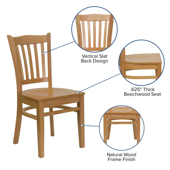 Emma and Oliver Vertical Slat Back Wooden Restaurant Dining Chair NaturalSeat/Natural {2}