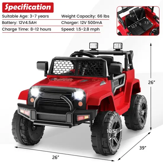 Kids Electric Ride-On Truck with Remote, Music and Safety Features Red {3}