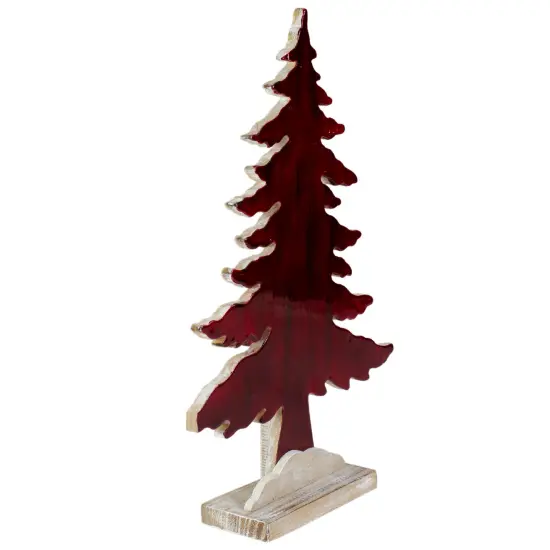 Northlight Stained Forest Tree on Washed Wood Base Christmas Decoration - 14" Red {3}
