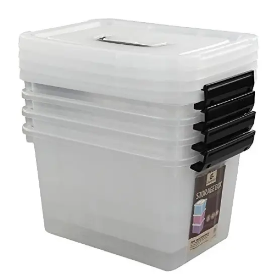 Kekow 6 L Clear Storage Box, Plastic Storage Latch Box with Black Handle, 4-Pack {2}