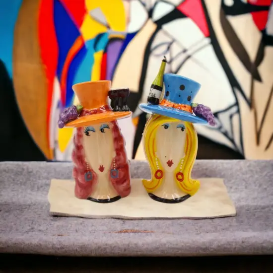 Ceramic Wine Loving Ladies Salt and Pepper Shakers, Home Décor, Gift for Her or Mom, Gift for Friend or Coworker, Kitchen Décor {2}