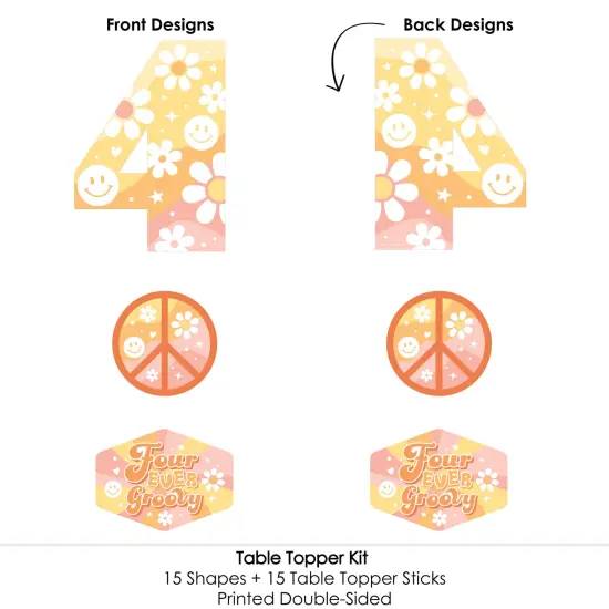 Big Dot of Happiness Four-Ever Groovy - Boho Hippie Fourth Birthday Party Centerpiece Sticks - Table Toppers - Set of 15 {6}