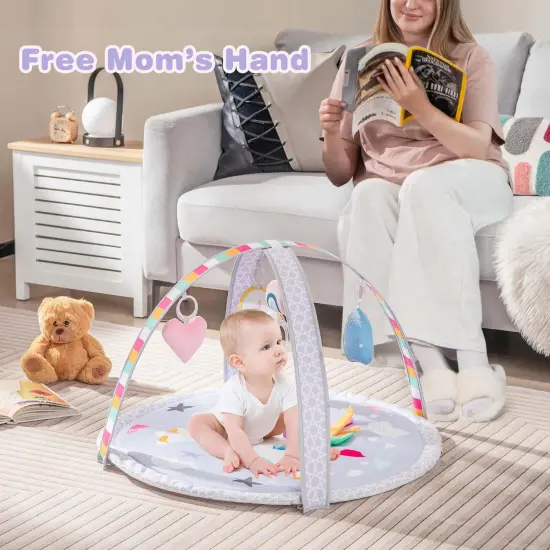 Costway Baby Play Gym Mat Thicker Tummy Time Mat with 5 Detachable Hanging {4}