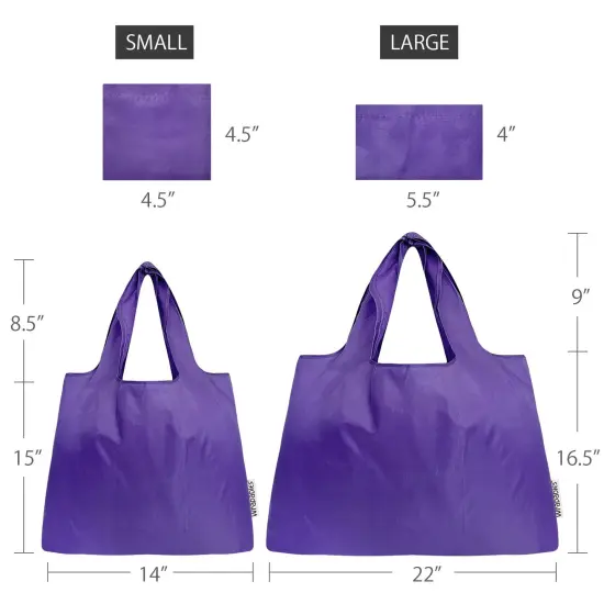 Wrapables Large & Small Foldable Tote Nylon Reusable Grocery Bags, Set of 2 Set of 2, Purple {2}