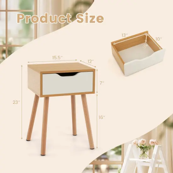 Costway Nightstand End Side Sofa Table Storage Drawer Living Room with Solid Wood Leg {4}