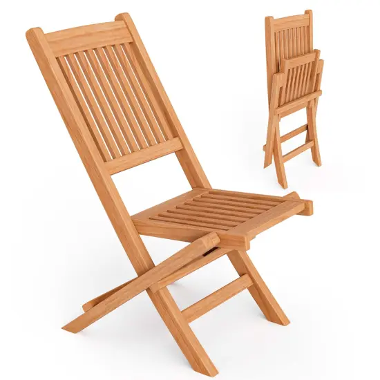 Costway Patio Folding Chair Indonesia Teak Wood Slatted Seat Natural Portable Outdoor {7}