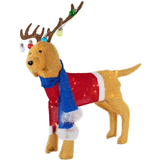 Northlight 36.5" LED Lighted Dog Wearing Antlers Christmas Outdoor Yard Decoration Brown {5}