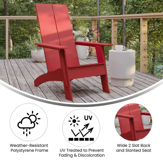 Merrick Lane Piedmont Modern 2 Slat Back All-Weather Poly Resin Wood Adirondack Chair Gray {7}