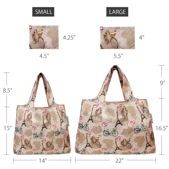 Wrapables Large & Small Foldable Tote Nylon Reusable Grocery Bags, Set of 2 Paris {2}