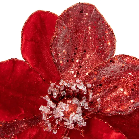 Northlight 18" Red Magnolia Glittered Christmas Stem Spray {5}