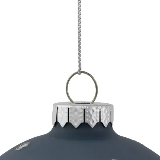 Northlight Glitter Mirrored Snowflakes Christmas Glass Ball Ornaments - 4" - Slate Blue - Set of 2 {6}