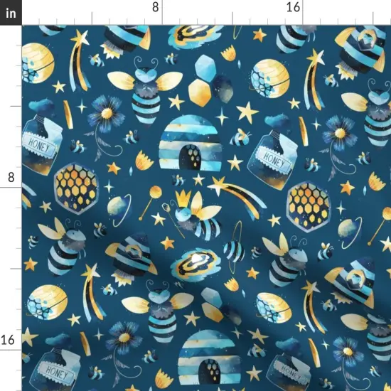 Various Fabrics by the Yard or Fat Quarter Whimsical Bees Outer Space Celestial Night Sky Exploration Astronauts Blue Yellow Custom Printed Fabric by Spoonflower {2}