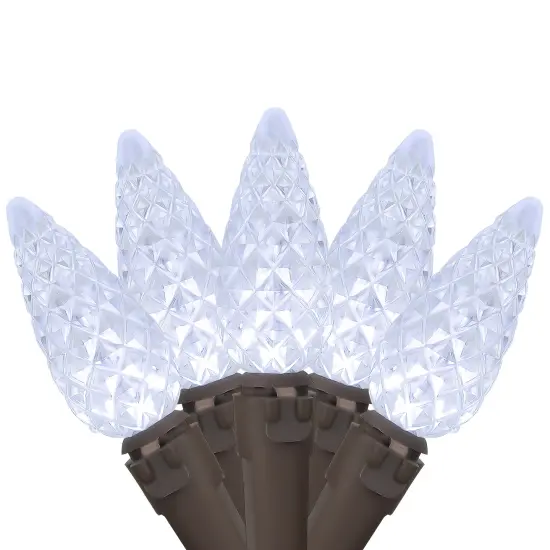 Northlight LED Faceted C6 Christmas Lights - Pure White - 23' Brown Wire - 70ct {3}